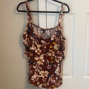 Torrid Brown Floral Camisole with Ruffle Straps